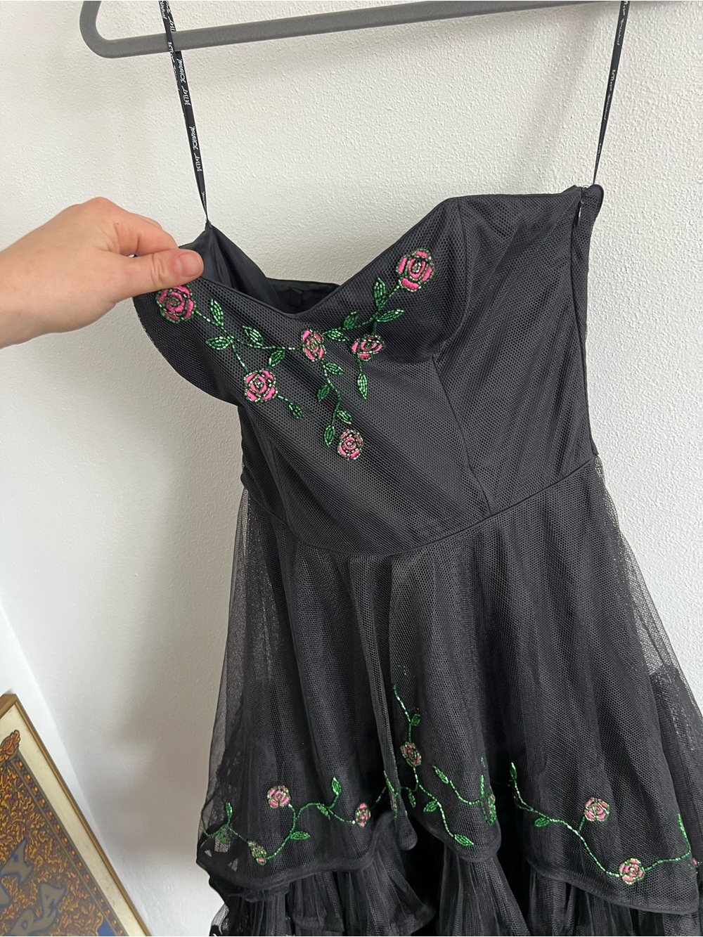 VTG Betsey Johnson Black Floral Embroidered Tulle Dress - Picture 2 of 7
